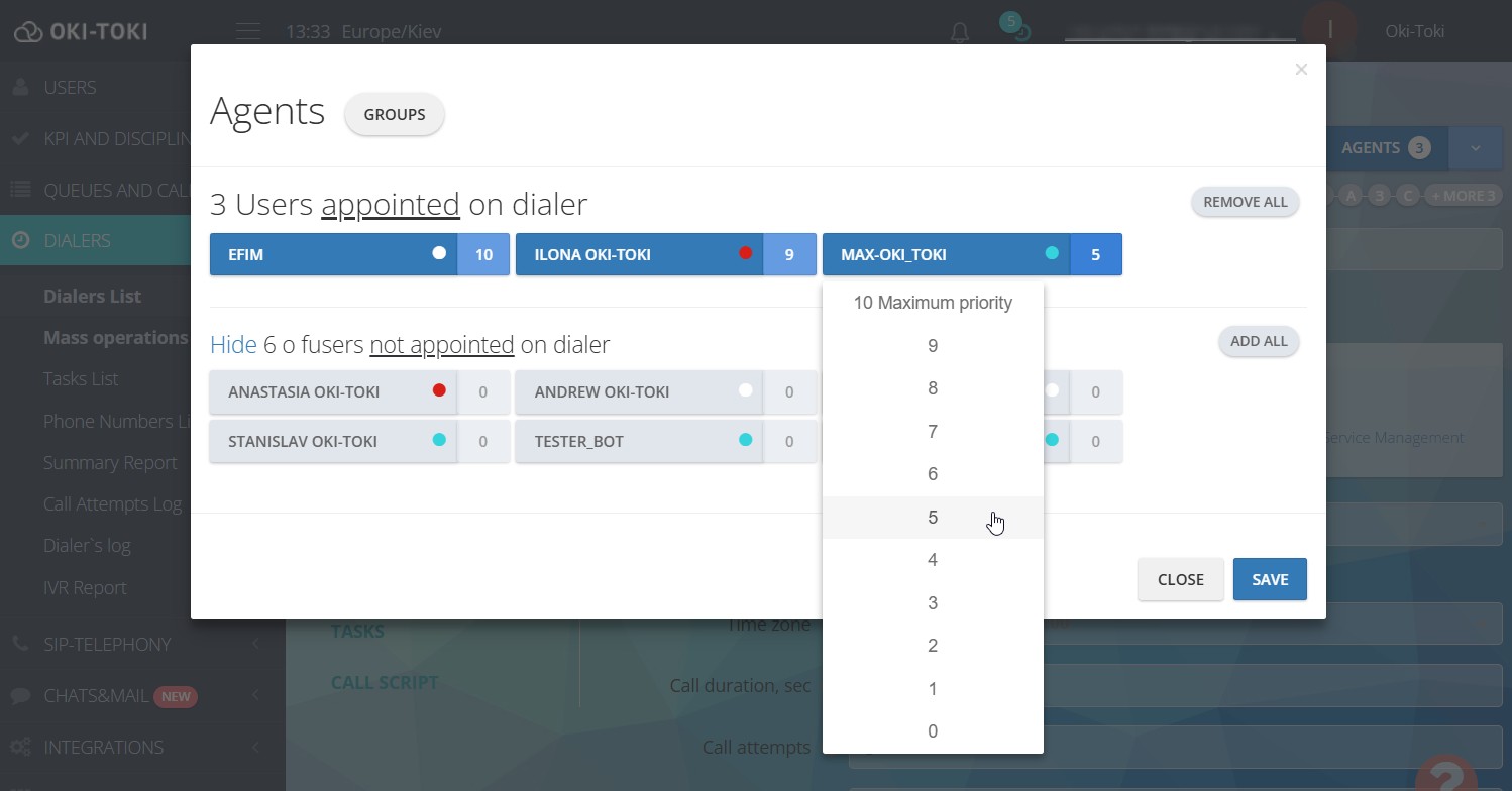 Wybór operatorów na dialer