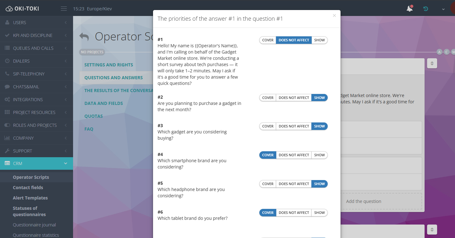 Ustawienia priorytetów
