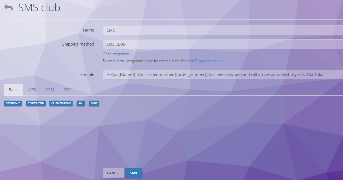 Przykład szablonu SMS w Oki-toki