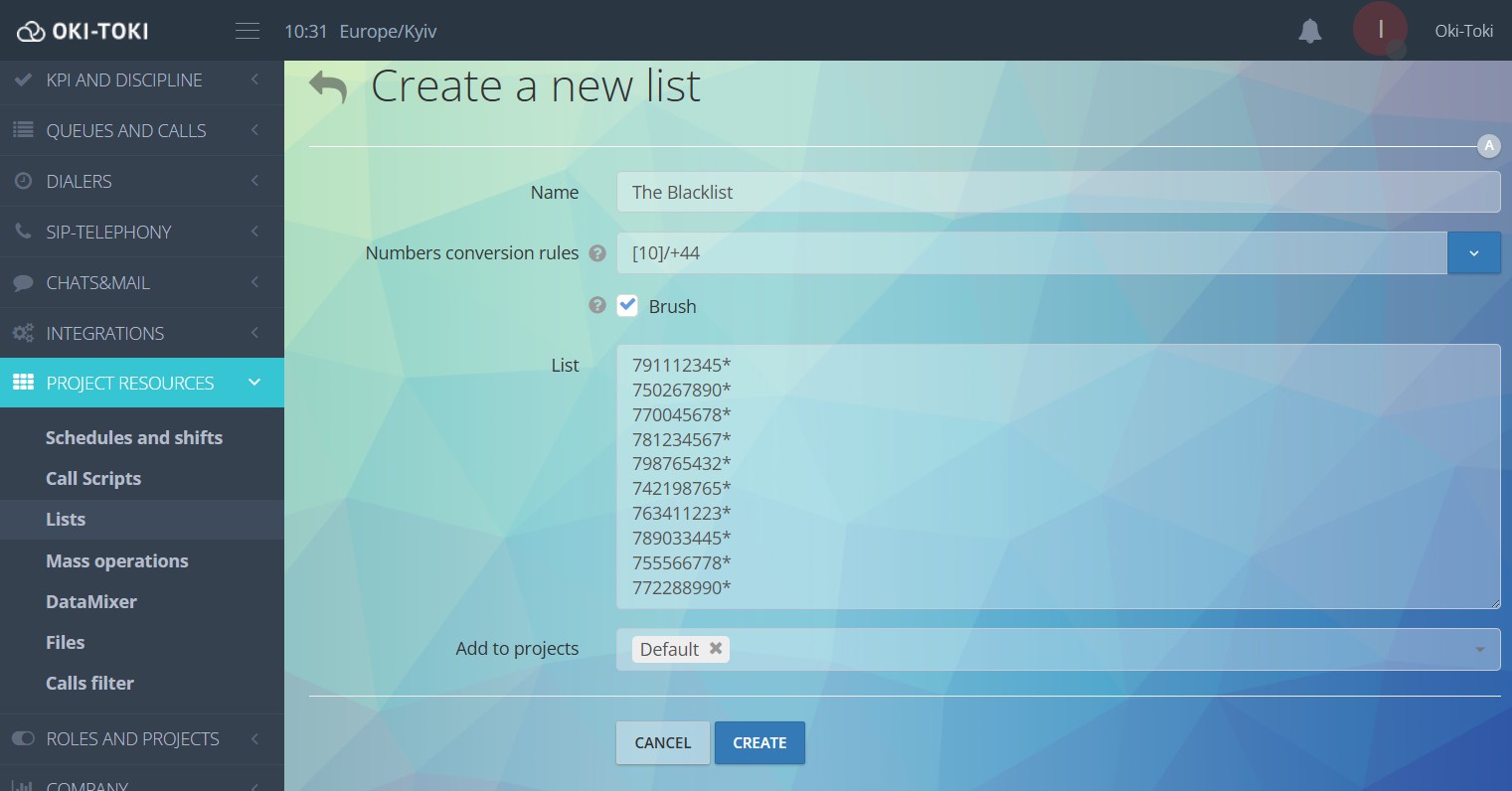 Tworzenie listy numerów
