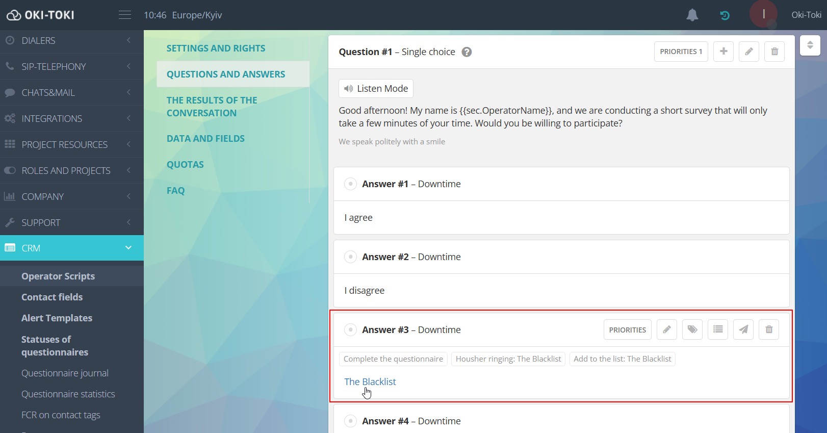 Ustawienia scenariusza agenta