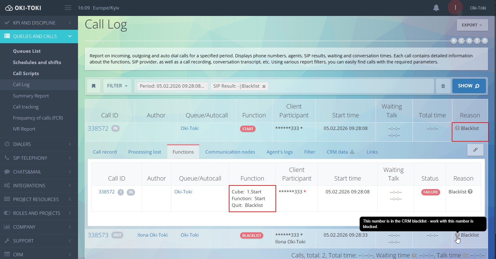 Raport „Dziennik połączeń”