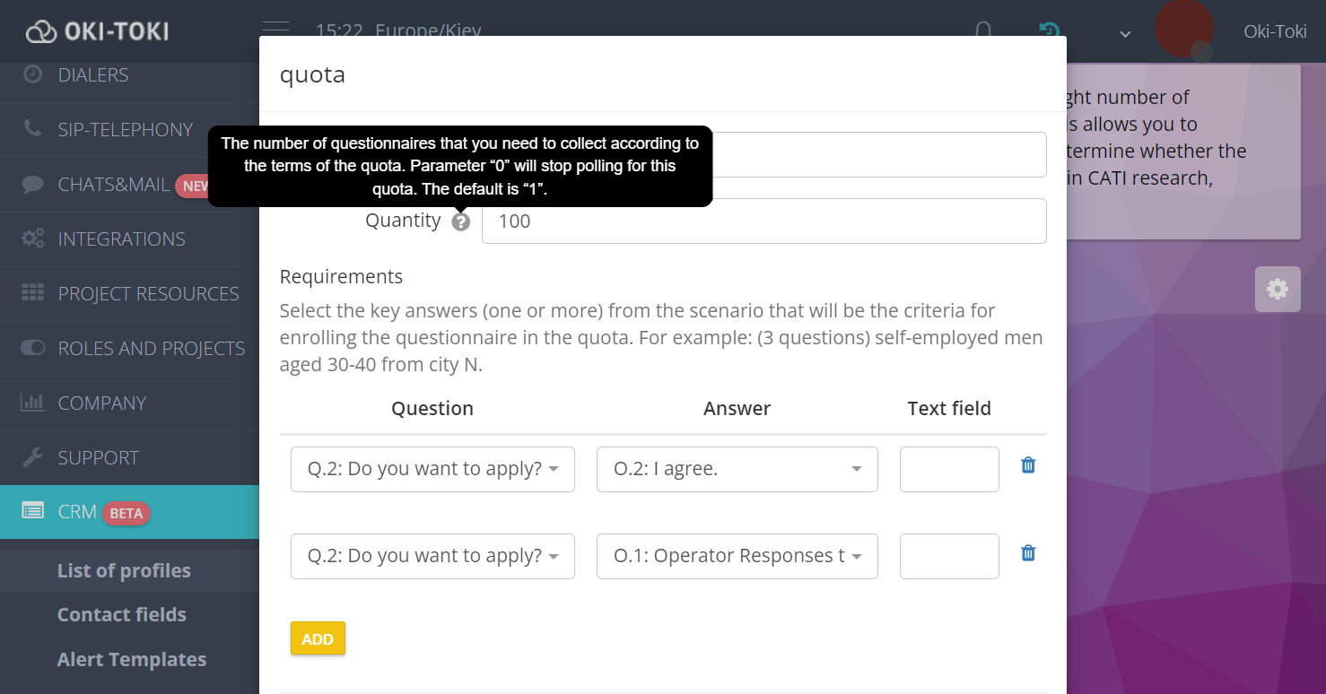 Oki-Toki'de CATI araştırmaları için Kotalar