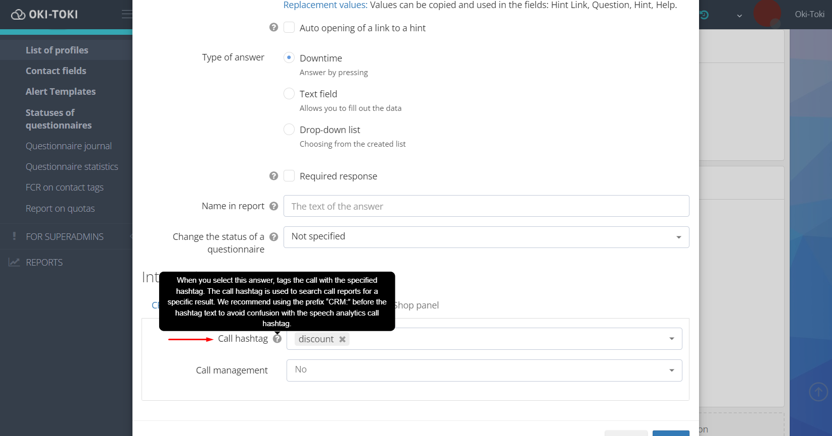 Konfiguracja hashtagu w ankiecie CRM