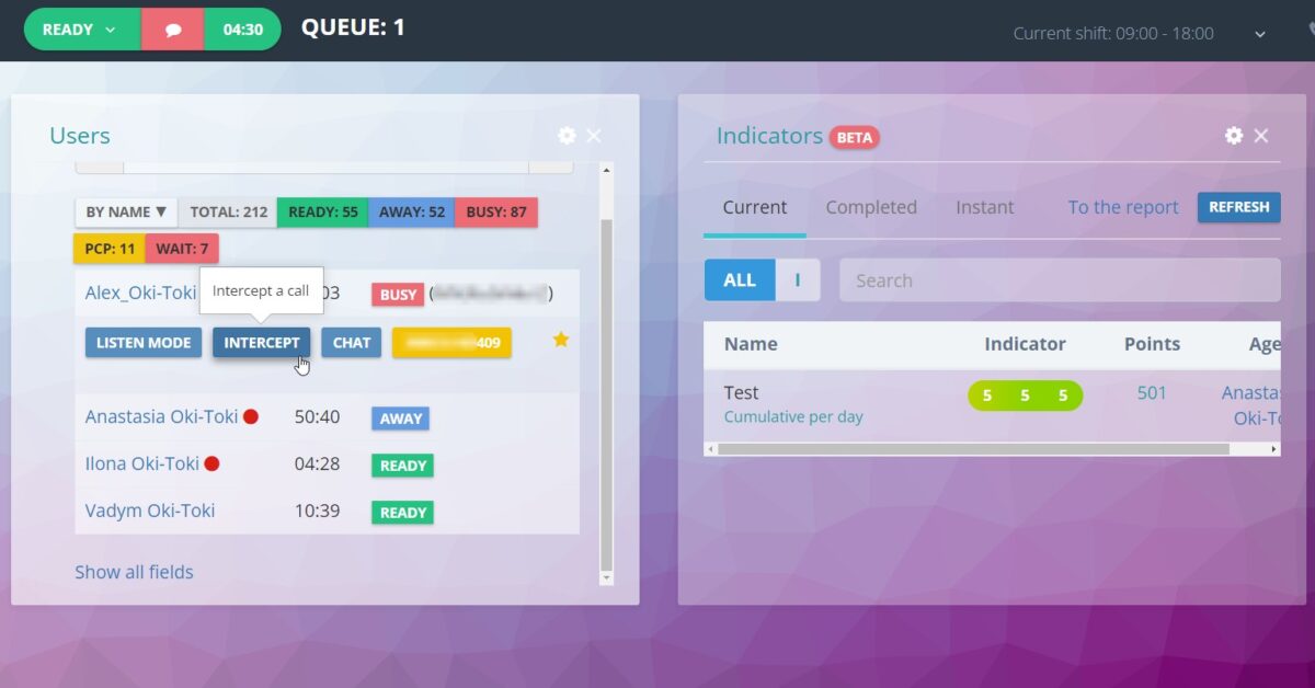 "Przechwycić" lub "Posłuchać" rozmowy agenta
