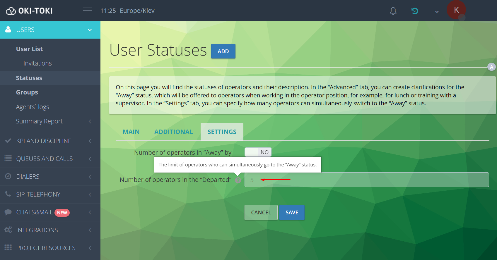 Limit agentów w statusie 