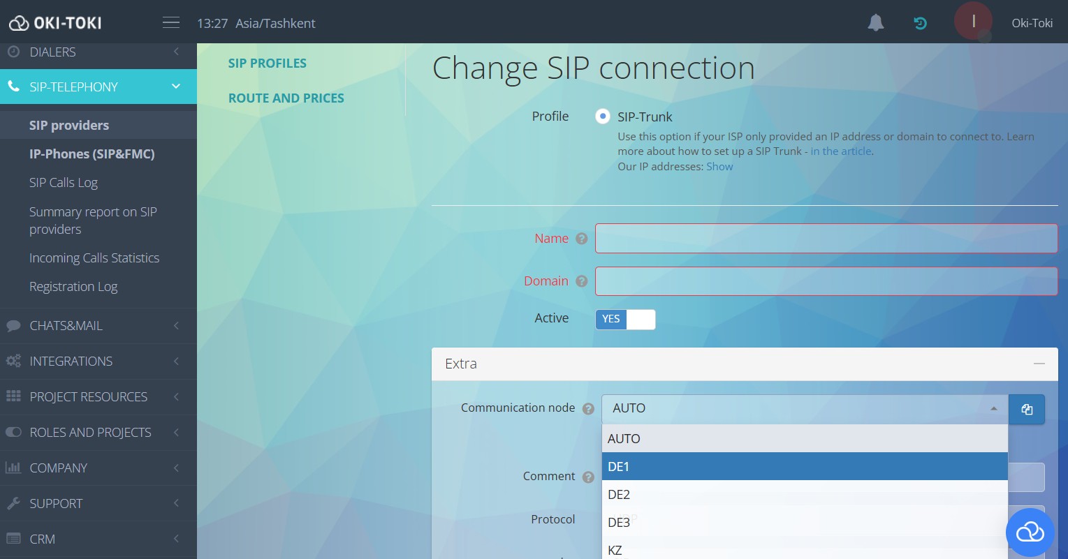 Parametry do konfiguracji SIP Trunk
