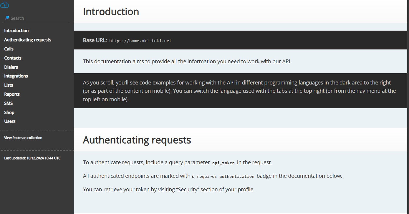 API documentation oki-toki