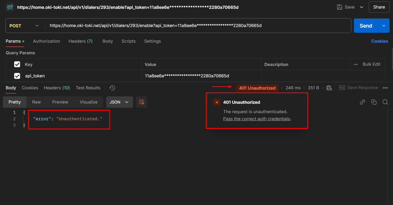 Example of a request with an error