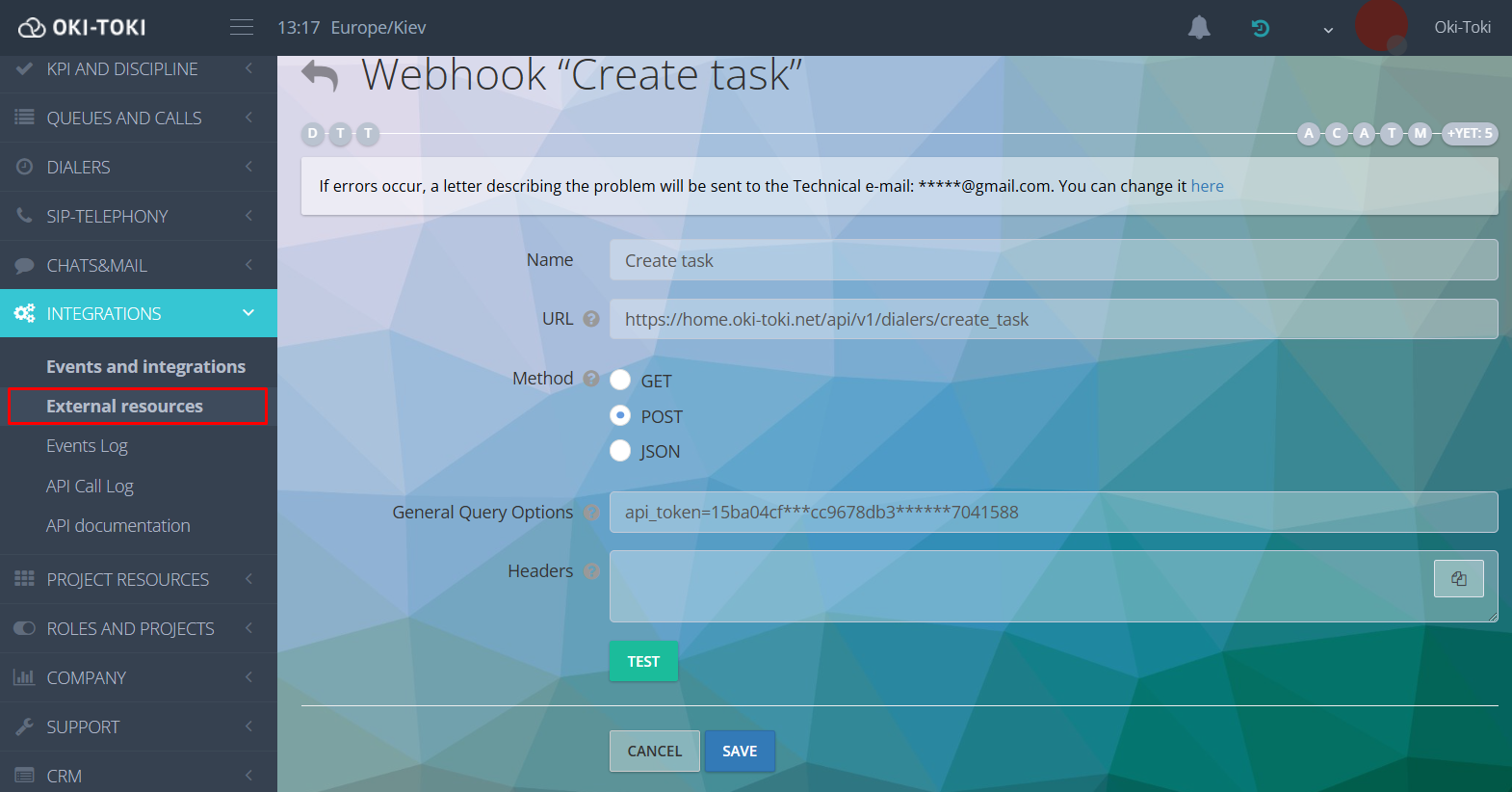 Creating a webhook in oki-toki