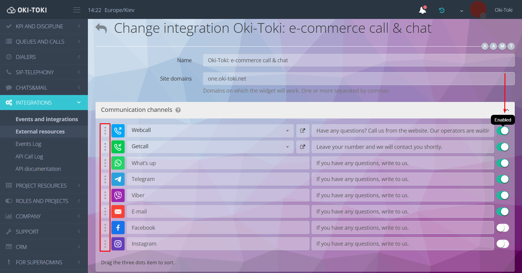 Zmiana kolejności i wyłączanie kanałów