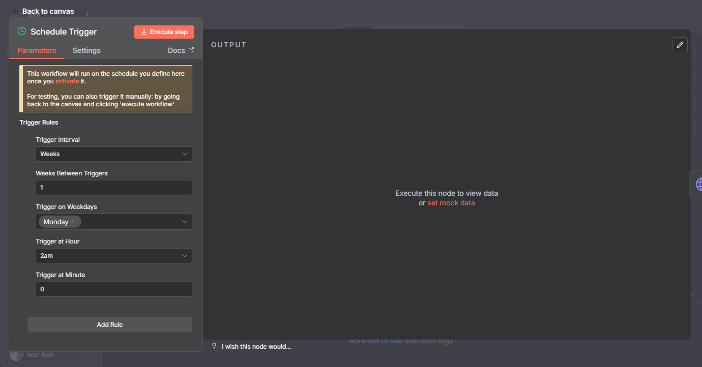 Ustawienia Schedule Trigger.
