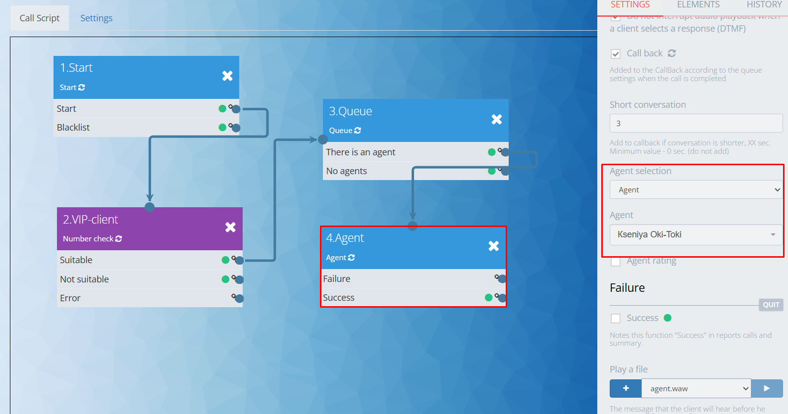 Wybór operatora w scenariuszu rozmowy